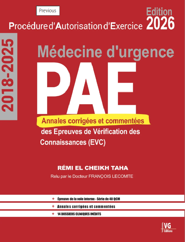 PAE ANNALES CORRIGEES EVC MEDECINE D'URGENCE 2018-2025